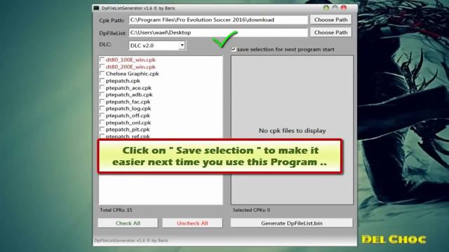 [PES 2016] How To Add CPK File For Patch PTE 3 (Using DpFileListGenerator 1.6 By Baris)