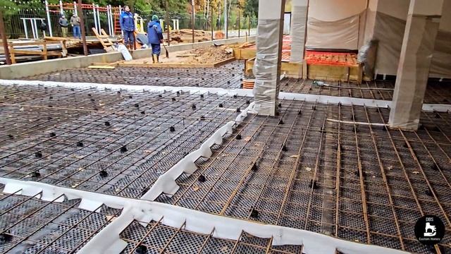 Открытая терраса с теплыми полами. Заливка плиты, площадью 400 м2  #домподключ #террасы #теплыеполы