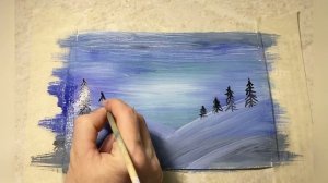 Зимний пейзаж. Правополушарное рисование для детей и взрослых. Рисунок гуашью для детей.