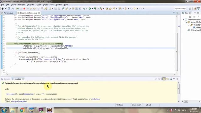 How to find the youngest female person using min method of Java 8 Stream? | Streams in Java 8 смотреть онлайн