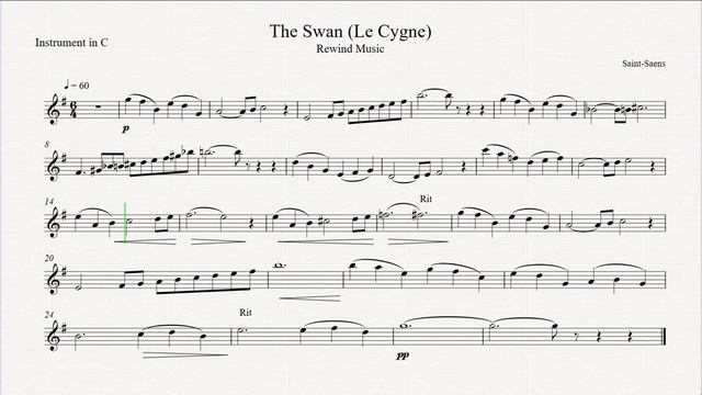 The Swan Camille Saint-Saëns Flute Violin Backing Track and Sheet Music смотреть онлайн