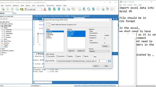mysql - load data into table from excel csv format || Reset auto increment column смотреть онлайн
