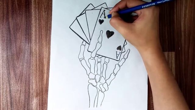 How To Draw Skeleton Hand Holding Ace's Cards || Tattoo Drawing Tutorial смотреть онлайн