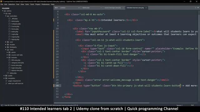 #110 intended learners tab 2 | Udemy clone from scratch in php | Quick programming tutorial смотреть онлайн