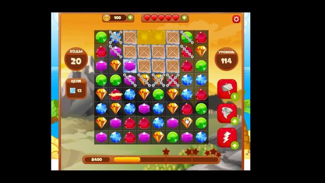 Игра "Сокровища Пиратов" 114 уровень (Как пройти на три звезды без бонусов)... смотреть онлайн