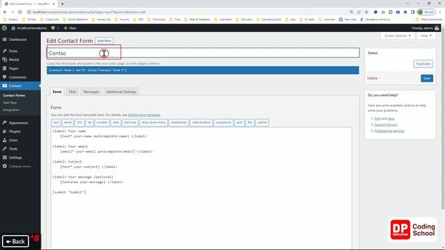 Unit 12 | Contact form | Part 01 | Web development with Wordpress | DP Coding School смотреть онлайн