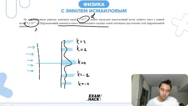 На дифракционную решетку, имеющую период 5·10^–6 м, падает нормально параллельный пучок- №30172 смотреть онлайн
