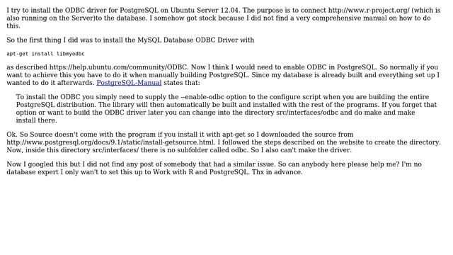 Install ODBC connector for PostgreSQL on Ubuntu Server 12.04 смотреть онлайн