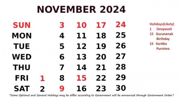 November Calendar 2024