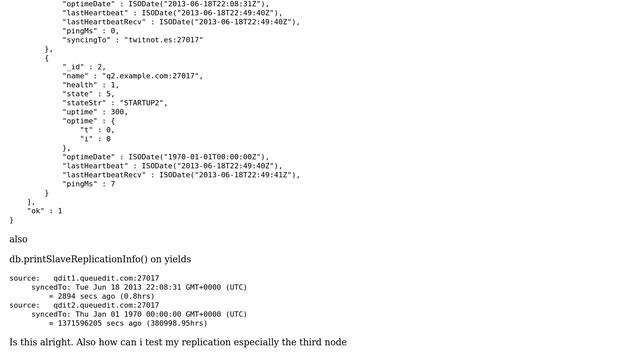 Databases: mongodb replication node stuck at "STARTUP2" with optimeDate as 1970 смотреть онлайн