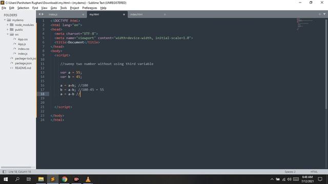 How to swap two numbers without using third variable in Javascript using foor loop. смотреть онлайн