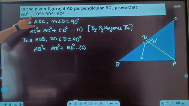 In the given figure, if AD perpendicular BC , prove that AB2 + CD2 = BD2+ AC2 смотреть онлайн