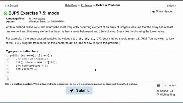 Java Practice It | Exercise 7.5: mode | arrays, array basics смотреть онлайн