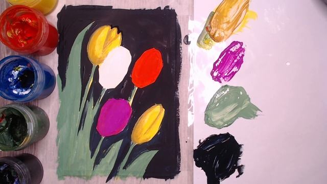 Как нарисовать цветы на 8 марта. Рисуем тюльпаны гуашью смотреть онлайн