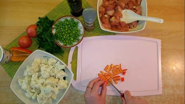 Цветная капуста с куриным филе и овощами смотреть онлайн