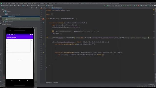 Spinner simple | Android Studio | Kotlin смотреть онлайн
