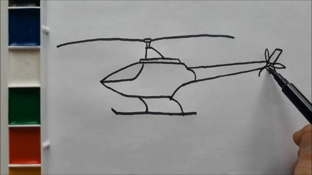 Раскраска для детей. Как нарисовать вертолет. Учим цвета. смотреть онлайн