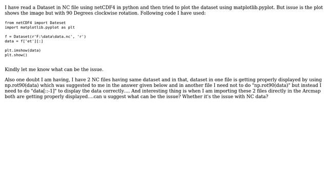 GIS: Plotting Dataset of netCDF using matplotlib.pyplot displays rotated plot смотреть онлайн