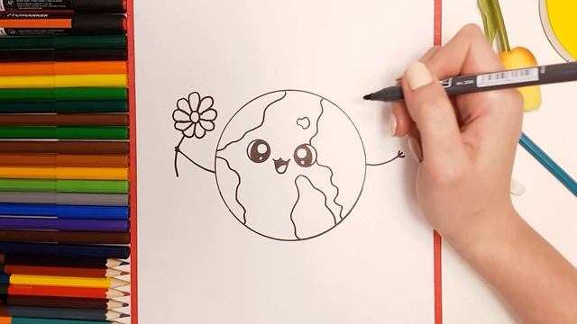 COMO DIBUJAR PLANETA TIERRA FLOR KAWAII PASO A PASO. Dibujos kawaii faciles смотреть онлайн