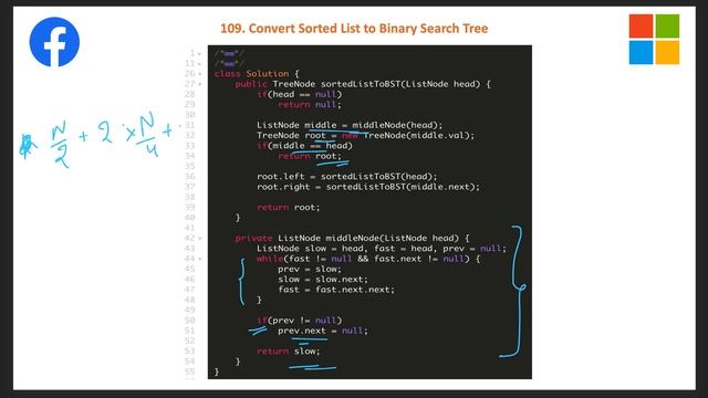 Convert Sorted List to Binary Search Tree | Leetcode 108, 109 | Facebook Microsoft | BST смотреть онлайн