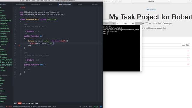 Laravel Connecting to MySql and creating first Migration смотреть онлайн