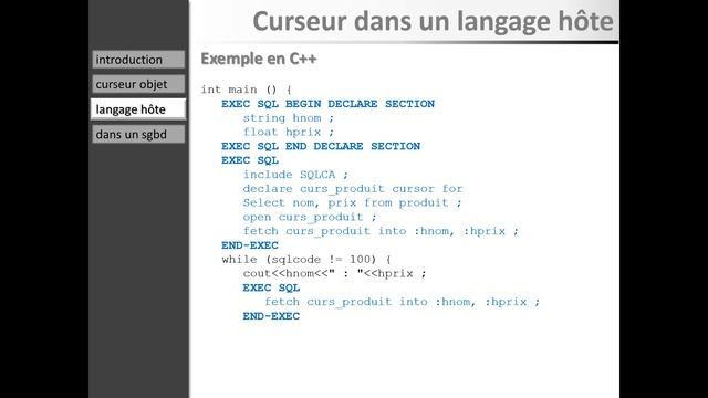 Cours Curseurs(5 à 8 / 8) : curseur historique et curseur dans le SGBDR смотреть онлайн