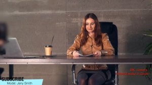 Jeny Smith as a news anchor. Tries the new clothes