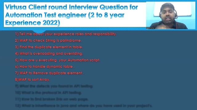 Virtusa Client round Interview Question for Automation Test engineer (2 to 8 year Experience 2022). смотреть онлайн