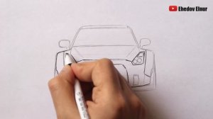 Как нарисовать машину Nissan GT-R | Машина рисунок поэтапно