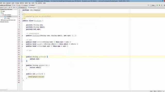 creation d'une class Etudiant avec intellij IDEA смотреть онлайн