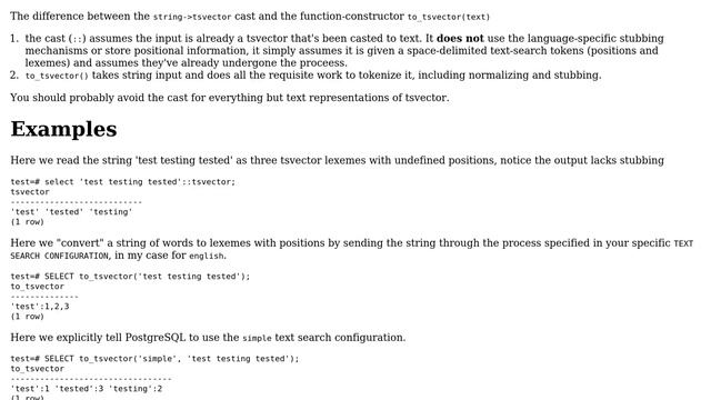 PostgreSQL Full Text Search (FTS), what is the difference between ::tsvector and to_tsvector()? смотреть онлайн