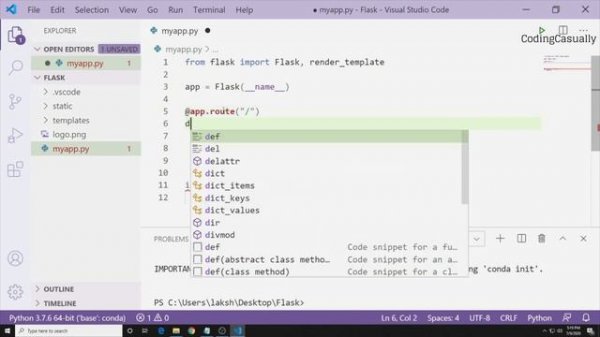 Flask tutorial web development with python Part 1 with visual studio code