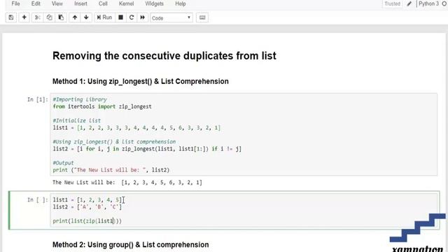 How to remove consecutive duplicates from list-using zip_longest() & List comprehension смотреть онлайн
