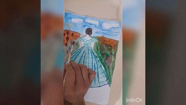 #поле с тюльпан?ами#девушка? пышные платье?#рисунок? смотреть онлайн