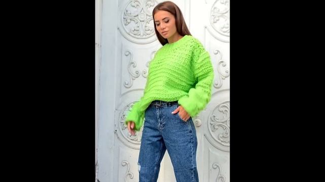 Женский свитер салатовый, коричневый, Розовый, Серый, Оранжевый смотреть онлайн