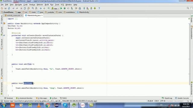 Click events and Button onClick Android Studio tutorial In Hindi # 2 смотреть онлайн
