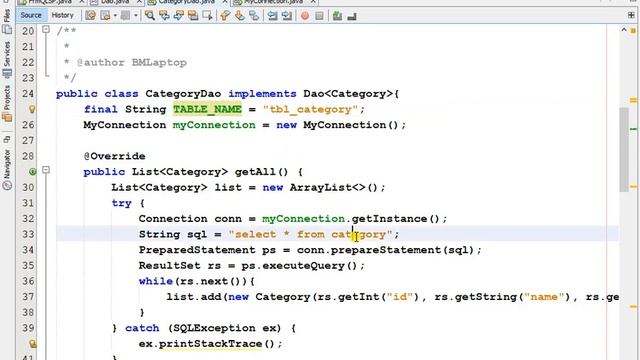 33.5 QLSP - Thiết kế lớp CategoryDao hàm getAll và Insert смотреть онлайн