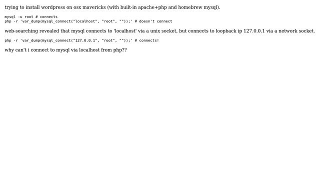 built-in php cannot connect to homebrew mysql through localhost on osx mavericks смотреть онлайн