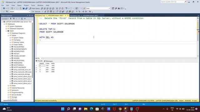 Delete first record from table in SQL Server without where Clause смотреть онлайн