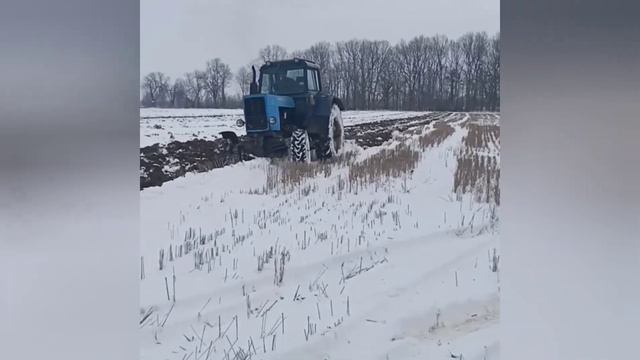 Пахота по стерни пшеницы в снег 2021! МТЗ 82.1 и плн -3-35 смотреть онлайн