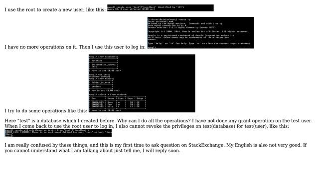 Databases: Newly created user has rights on MySQL database