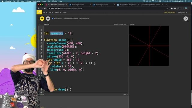 Coding Challenge #155: Kaleidoscope Snowflake Design смотреть онлайн