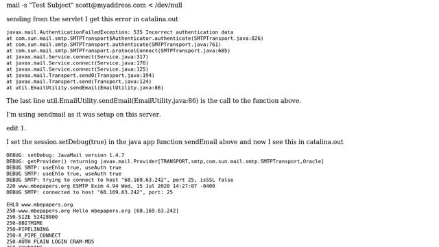 Sending mail from java servlet fails authentication смотреть онлайн