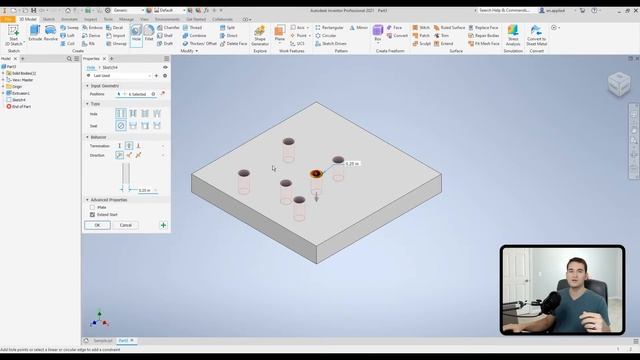 Hole Tool And Options - Autodesk Inventor Part Tutorial | Autodesk Inventor 2021 IN DEPTH