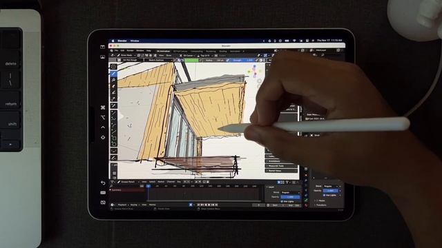 How I create a 3D architecture concept sketch using grease pencil in blender (Mac & iPad) смотреть онлайн