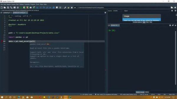 How to Import Excel Sheet to Python using anaconda spyder |Numpy|pandas|PythonLibraries |DataScienc