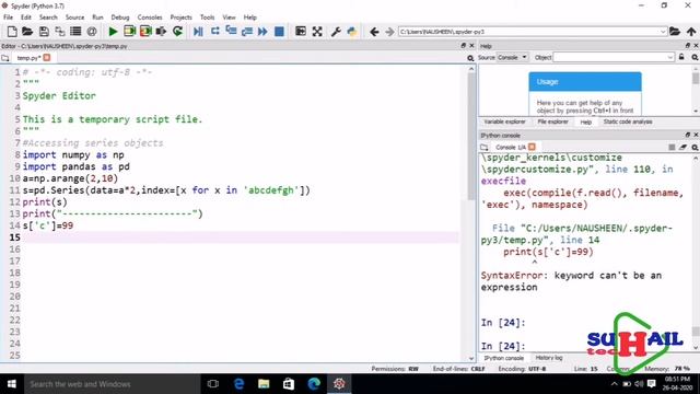 Series in python pandas || Session 2|| Accessing series objects|| Hindi|| смотреть онлайн