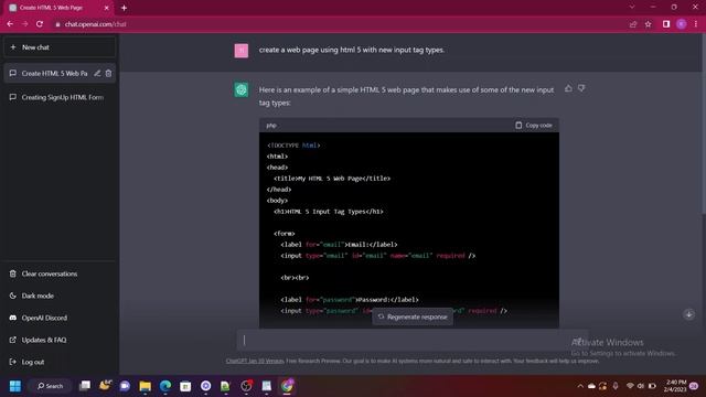 ChatGPT HTML 5 Input Tag Types смотреть онлайн