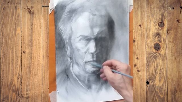 Как нарисовать портрет мужчины в технике сухая кисть. смотреть онлайн