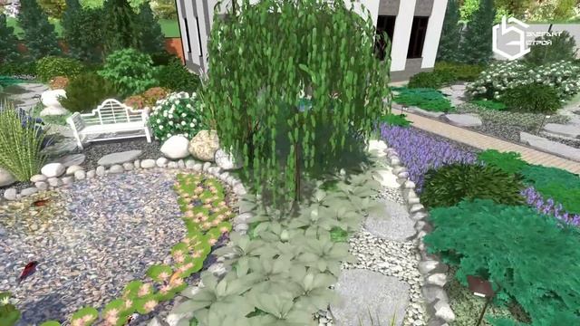 Ландшафтный дизайн участка 1200 м2. Вариант_3. Пейзажный стиль. смотреть онлайн